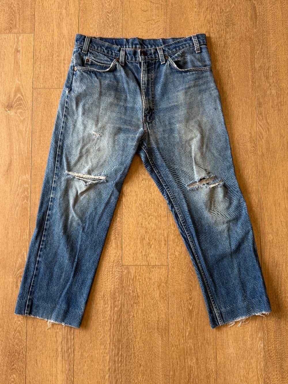 Vintage Levi's 501 Jeans USA Made Distressed Denim W34 L34 Cropped Orange Tab